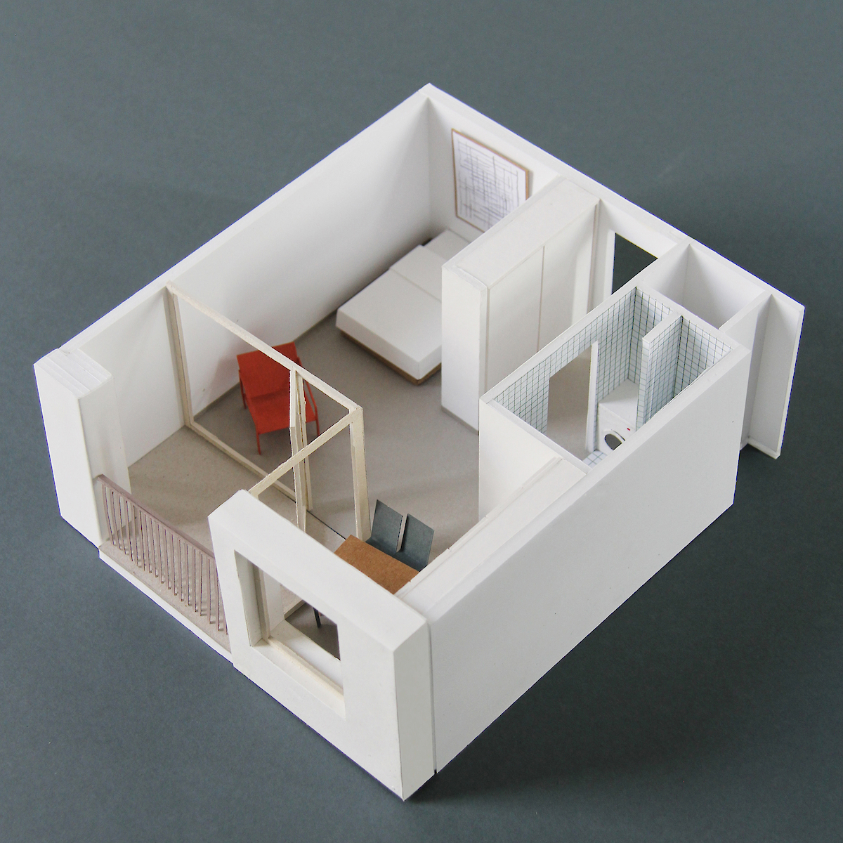 Studie maquette van een van de appartementen<br>met loggia