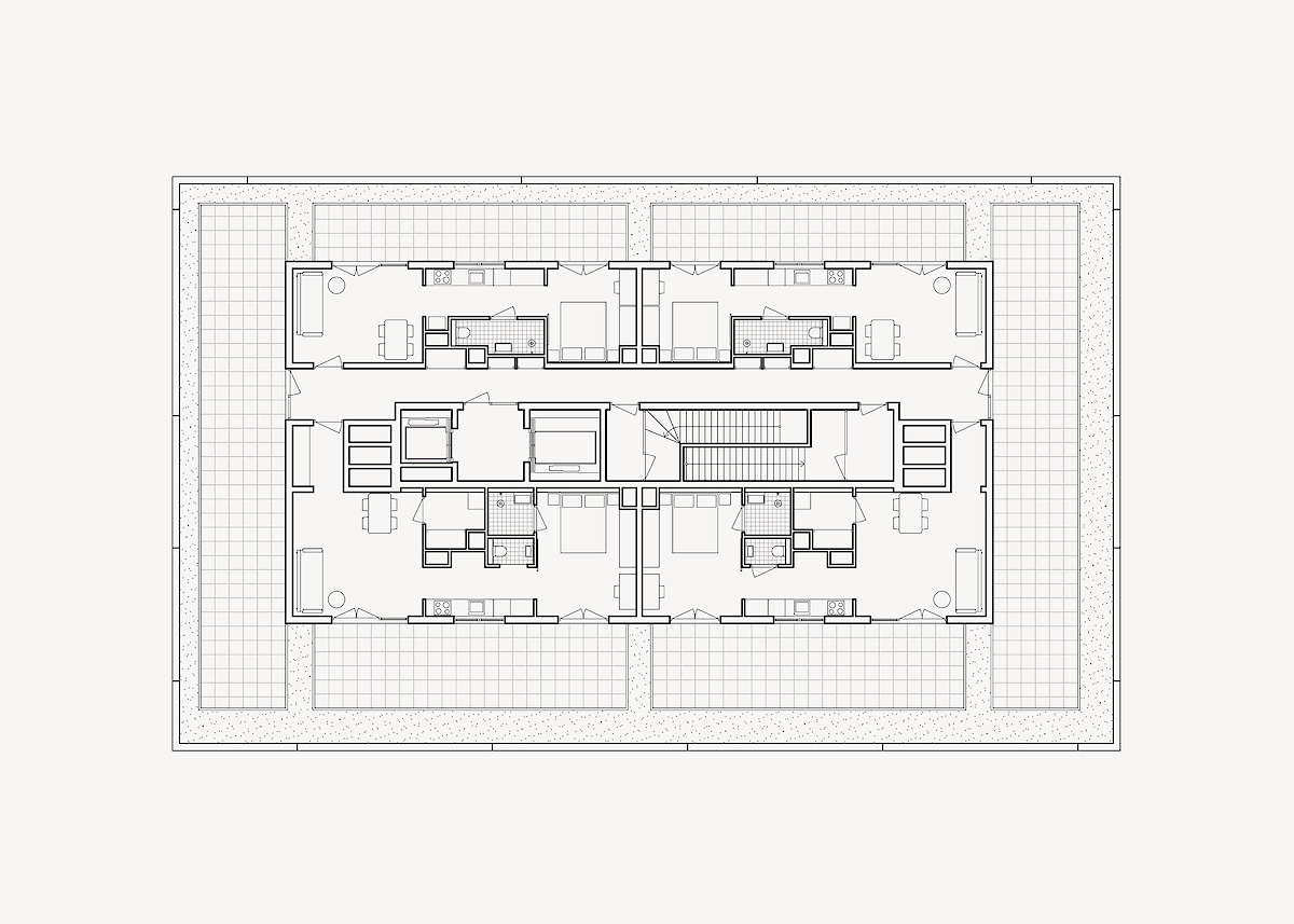Top floor plan, with penthouses