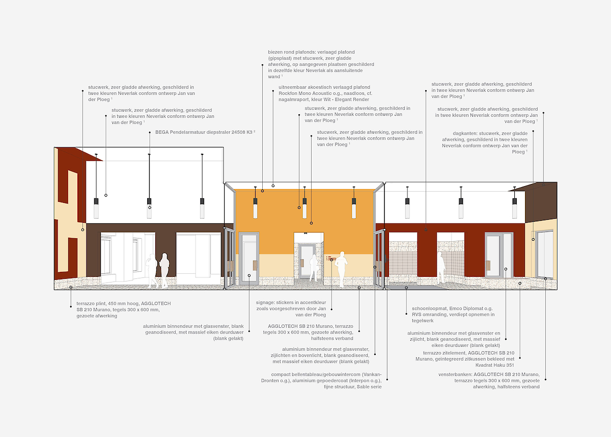 The communal entrance, with colour palette by Jan van der Ploeg